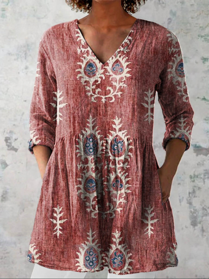 Ausdrucksstarke Lange Damen Bluse mit Muster
