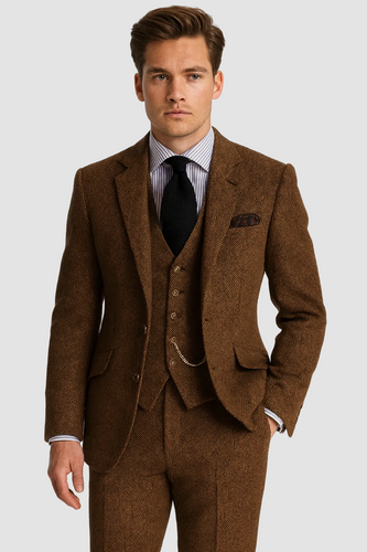 Klassischer Dreiteiliger Herren Tweed-Anzug mit Taschenuhrkette