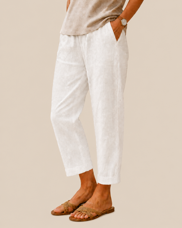 Leichte Verkürzte Damen Leinenmix-Hose