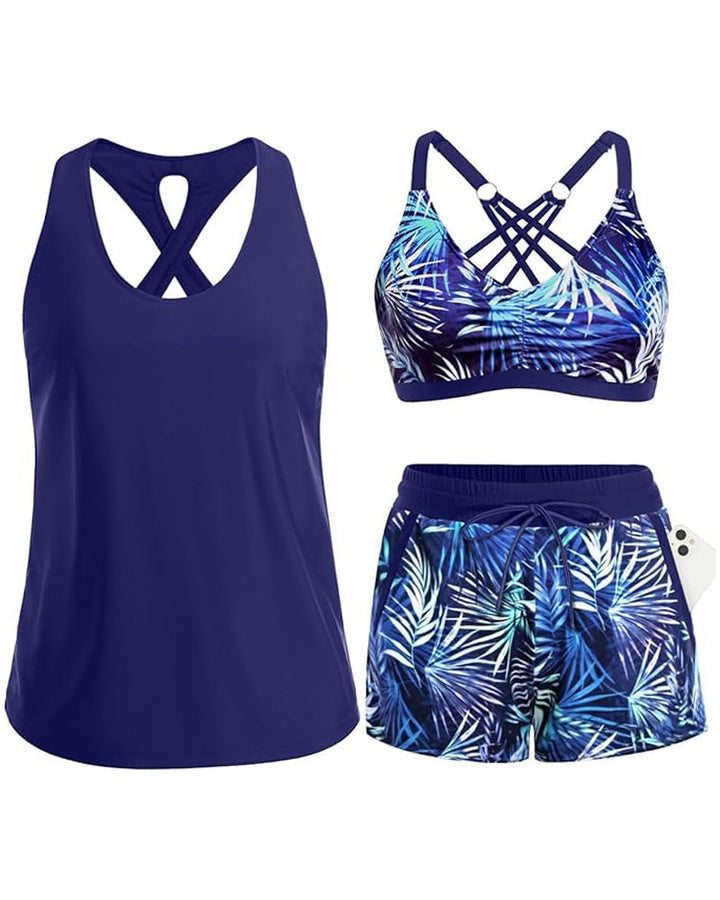 Sommerliches Bedrucktes Damen Bikini-Set mit Strandkleid