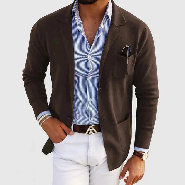 Klassische Herren Strickjacke mit Reverskragen und Taschen