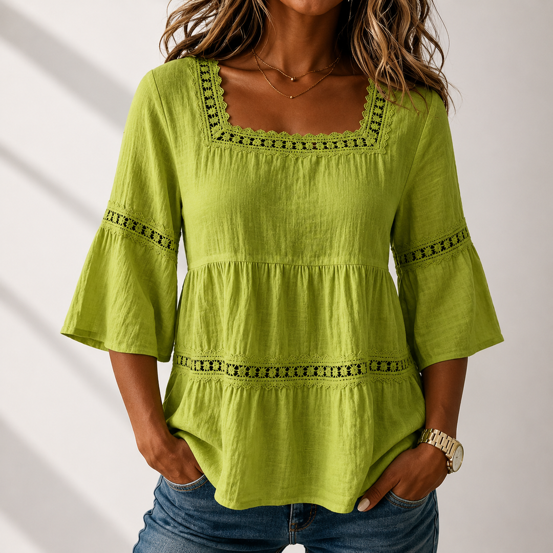 Elegante Karree-Ausschnitt Damen Bluse