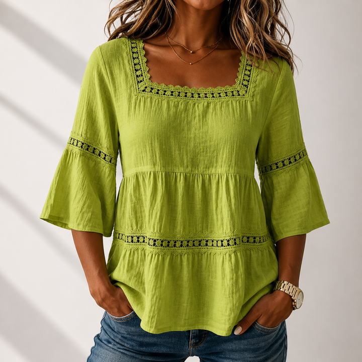 Elegante Karree-Ausschnitt Damen Bluse