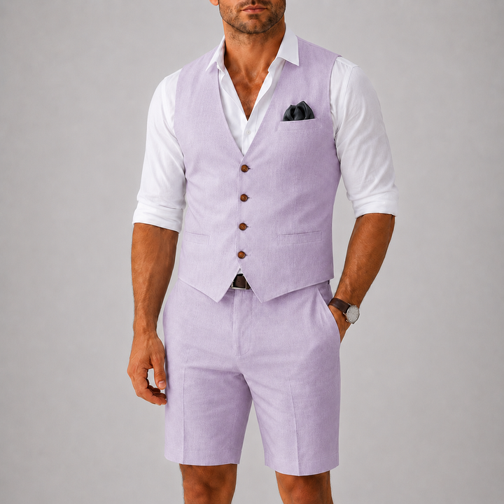 Sommerliches Leinen Herren Westen- und Shorts-Set