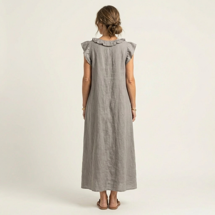 Elegantes Gerüschtes Damen Maxikleid mit V-Ausschnitt