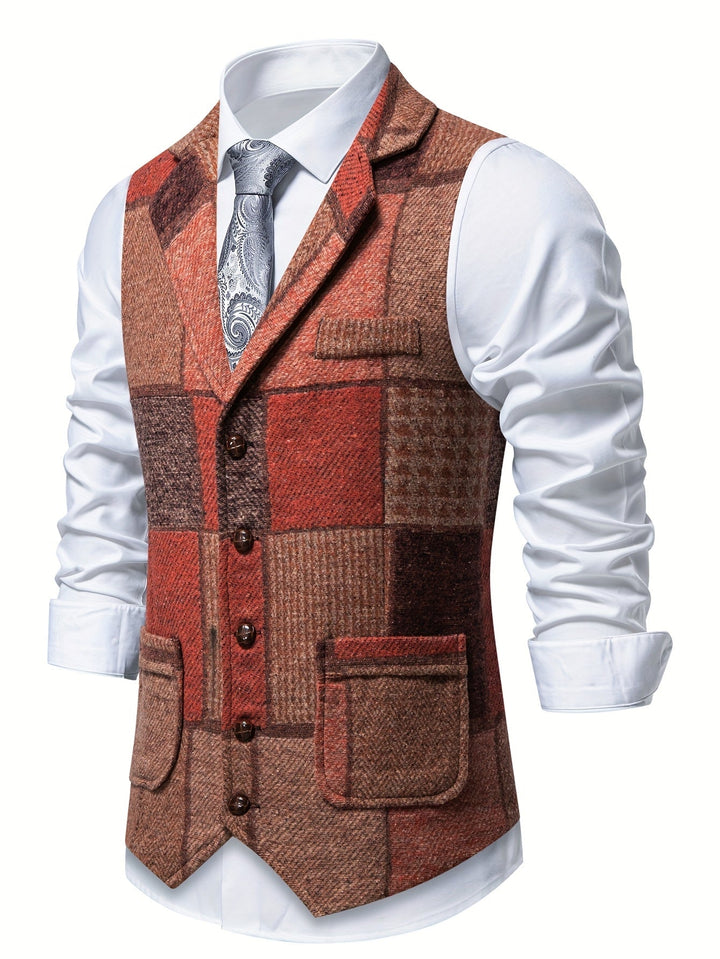 Klassische Elegante Herren Tweedweste mit Fischgrätmuster