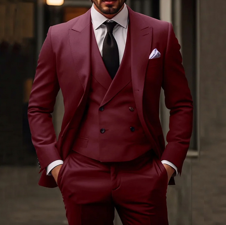 Eleganter 3-Teiliger Herren Anzug mit Sakko, Weste und Hose