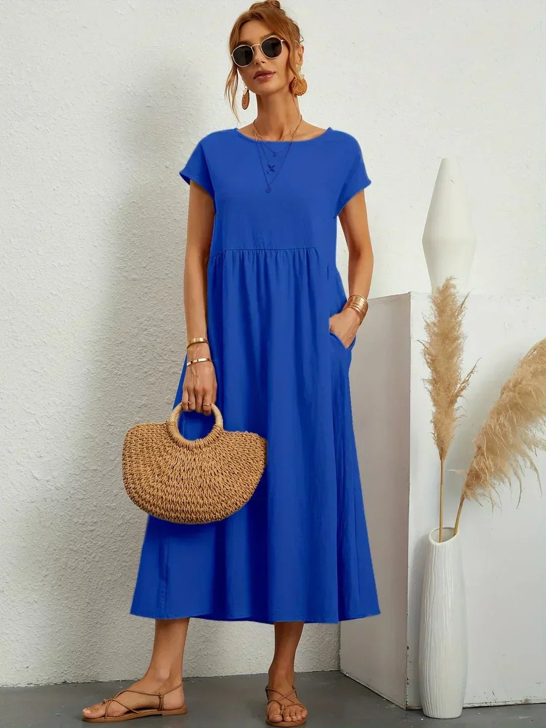Elegantes Fließendes Damen Midikleid
