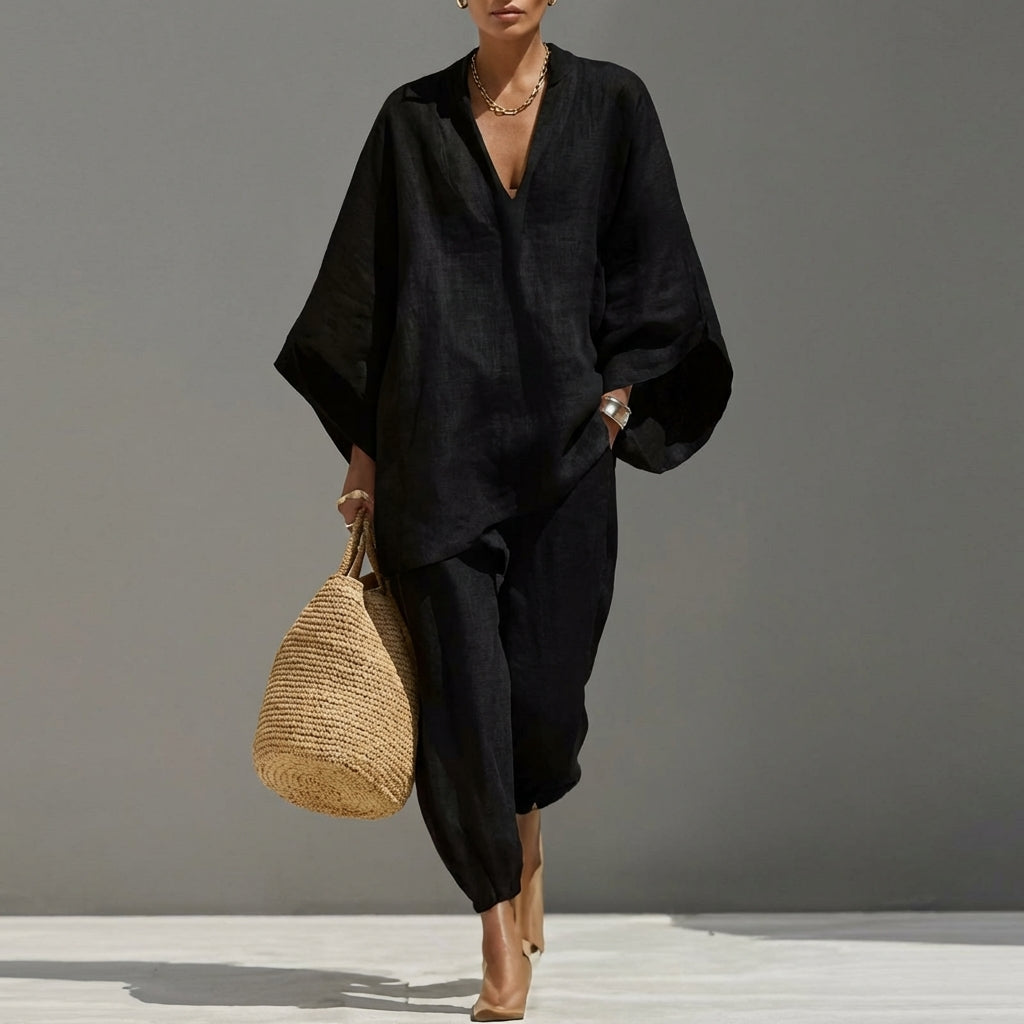 Elegantes Lässiges Damen Zweiteiliges Set mit V-Ausschnitt