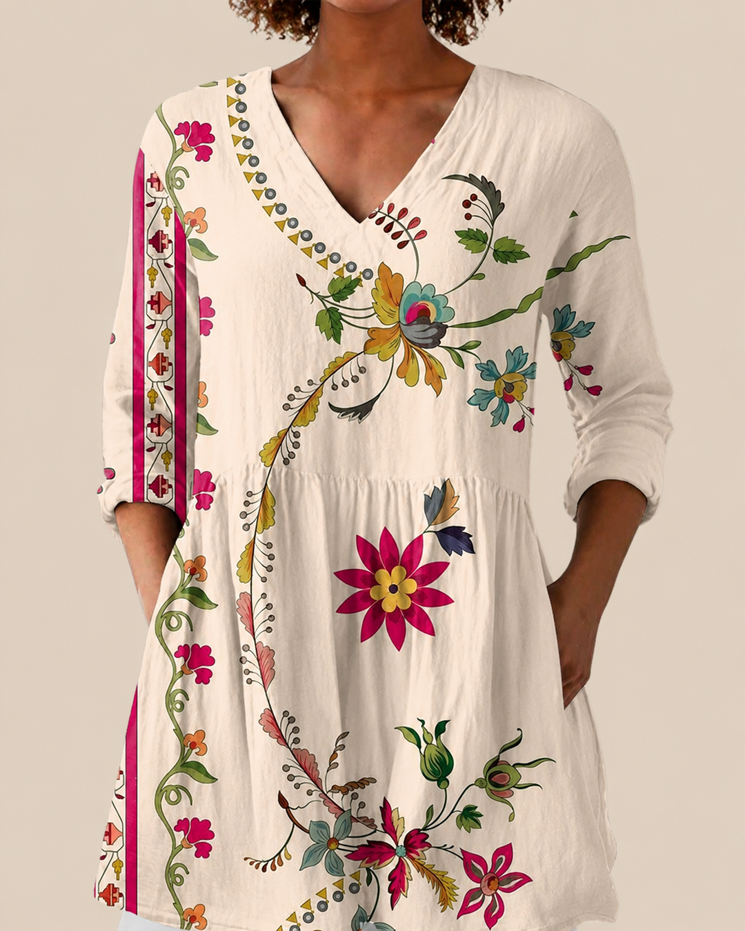 Ausdrucksstarke Lange Damen Bluse mit Muster