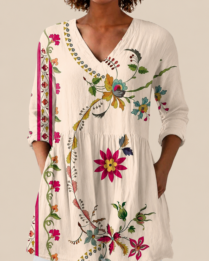 Ausdrucksstarke Lange Damen Bluse mit Muster