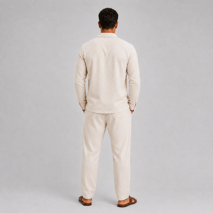 Leichtes Sommerliches Herren Leinen-Zweiteiler-Set