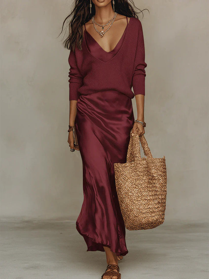 Elegantes Damen Kleid Set mit Strickpullover
