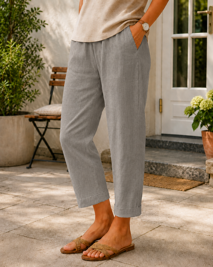 Leichte Verkürzte Damen Leinenmix-Hose