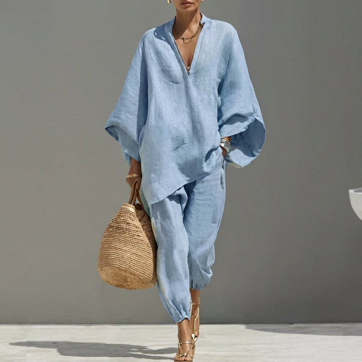 Elegantes Lässiges Damen Zweiteiliges Set mit V-Ausschnitt