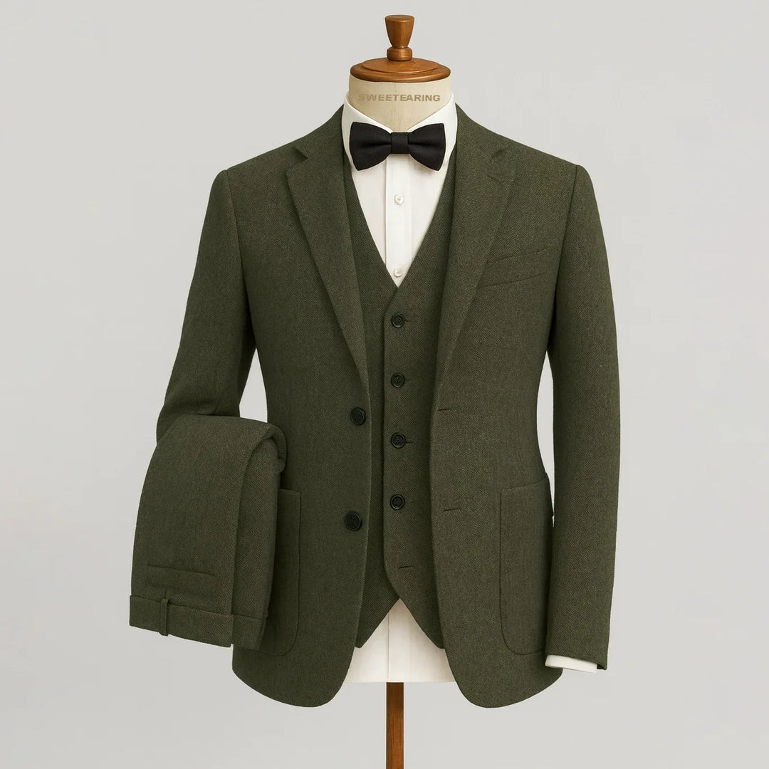 Eleganter Klassischer Herren Dreiteiliger Tweed Anzug