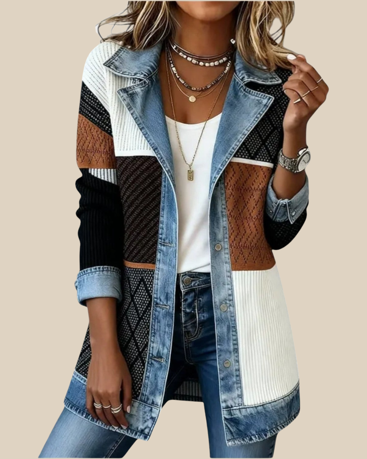 Lässige Patchwork Damen Denimjacke