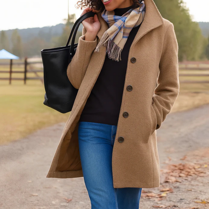 Eleganter Klassischer Damen Wintermantel mit Knopfleiste