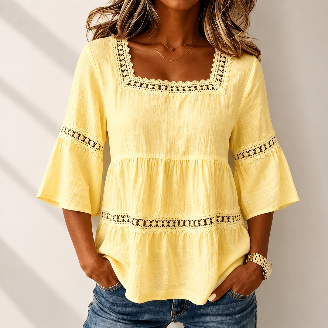 Elegante Karree-Ausschnitt Damen Bluse