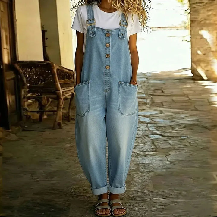 Weicher Vintage Damen Denim-Overall mit verstellbaren Trägern