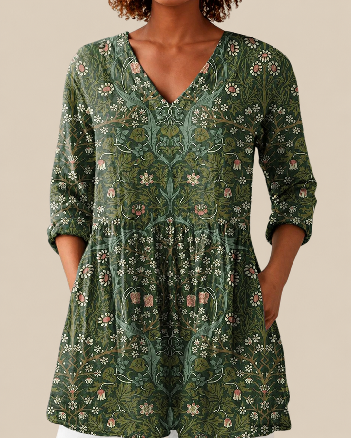 Ausdrucksstarke Lange Damen Bluse mit Muster