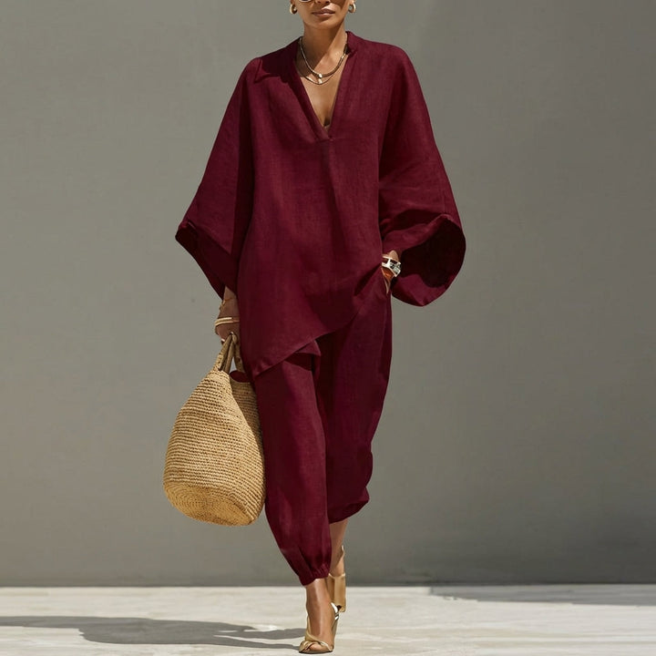 Elegantes Lässiges Damen Zweiteiliges Set mit V-Ausschnitt