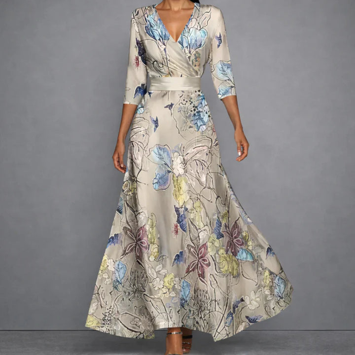 Elegantes Figurbetontes Damen Maxi-Kleid mit Blumenmuster