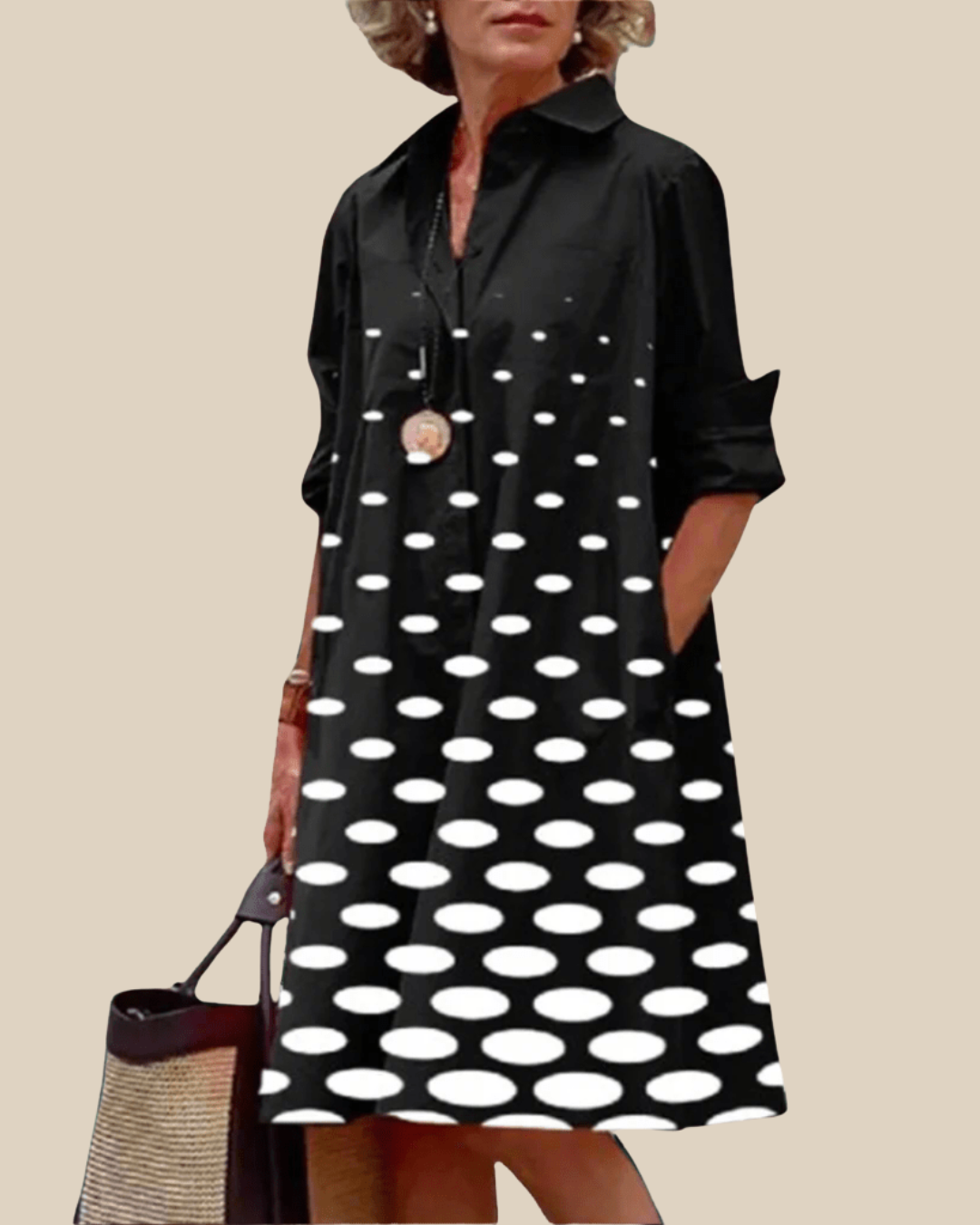 Elegantes Gepunktetes Damen Hemdblusenkleid