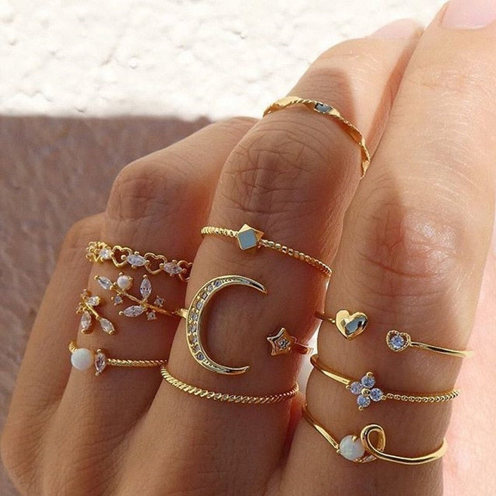 Elegantes Böhmisches Damen Ringset 10-teilig Silber &amp; Gold