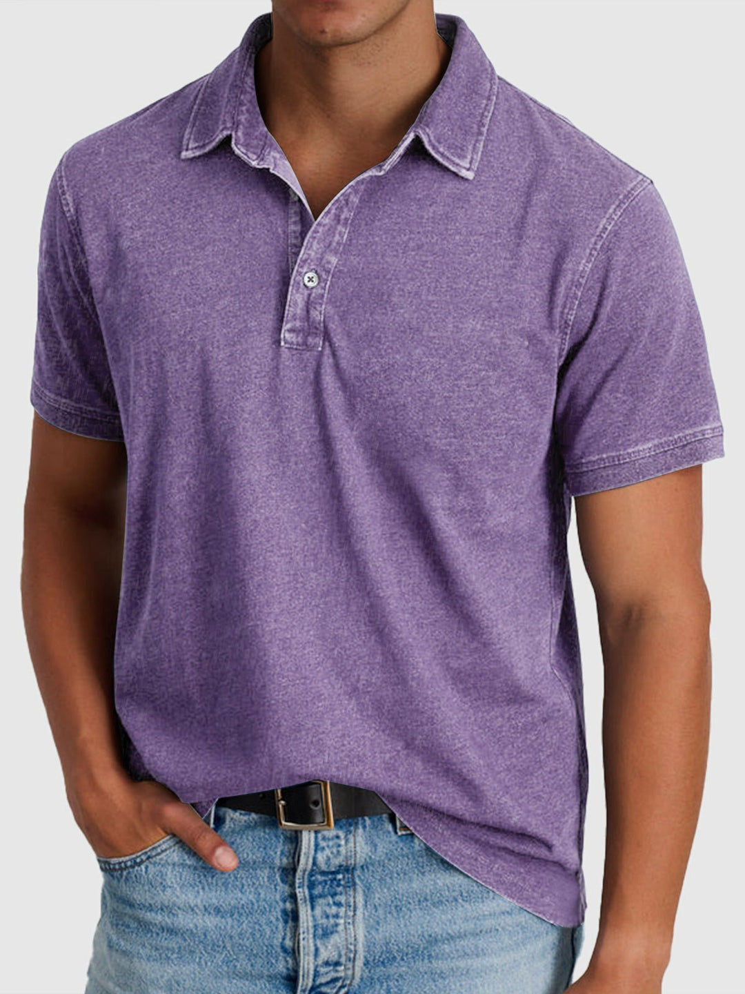 Herren Baumwoll-Denim Kurzarm Polo-Shirt - Purple