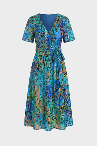 Elegantes Damen Wickelkleid mit V-Ausschnitt und Print
