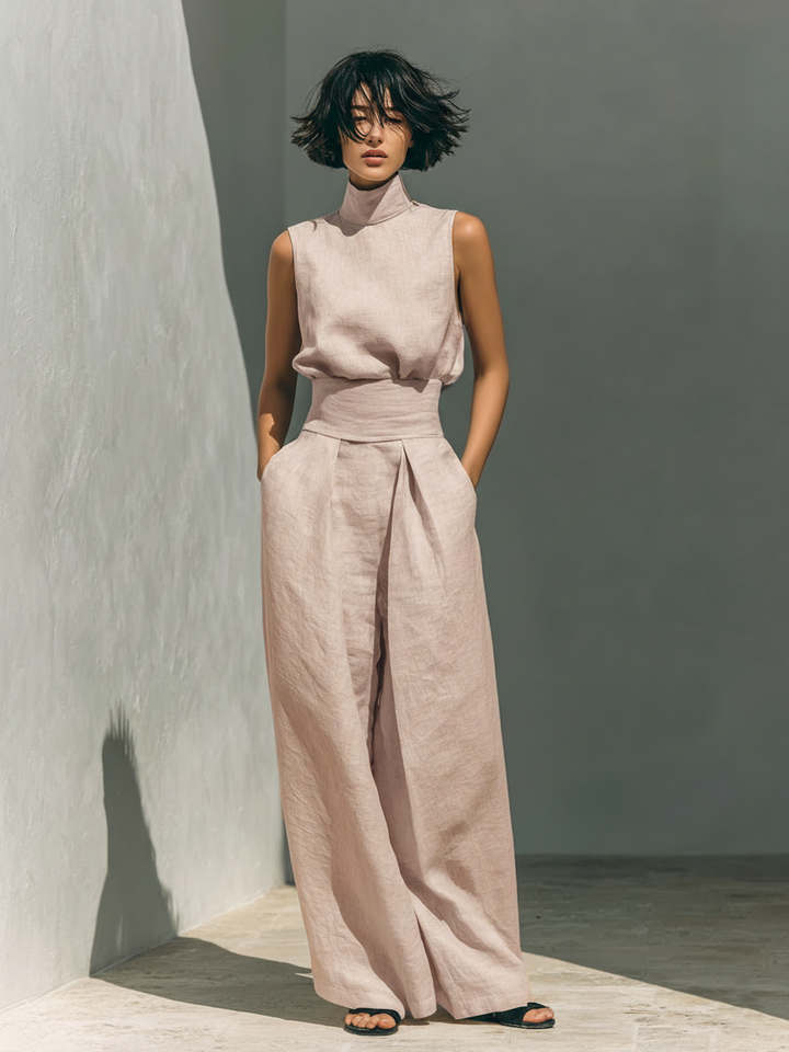 Elegantes Minimalistisches Damen Oberteil &amp; Weite Hosen-Set
