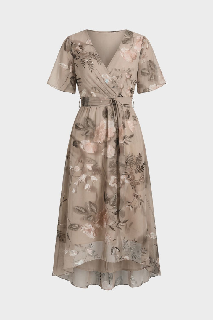 Elegantes Damen Wickelkleid mit V-Ausschnitt und Print