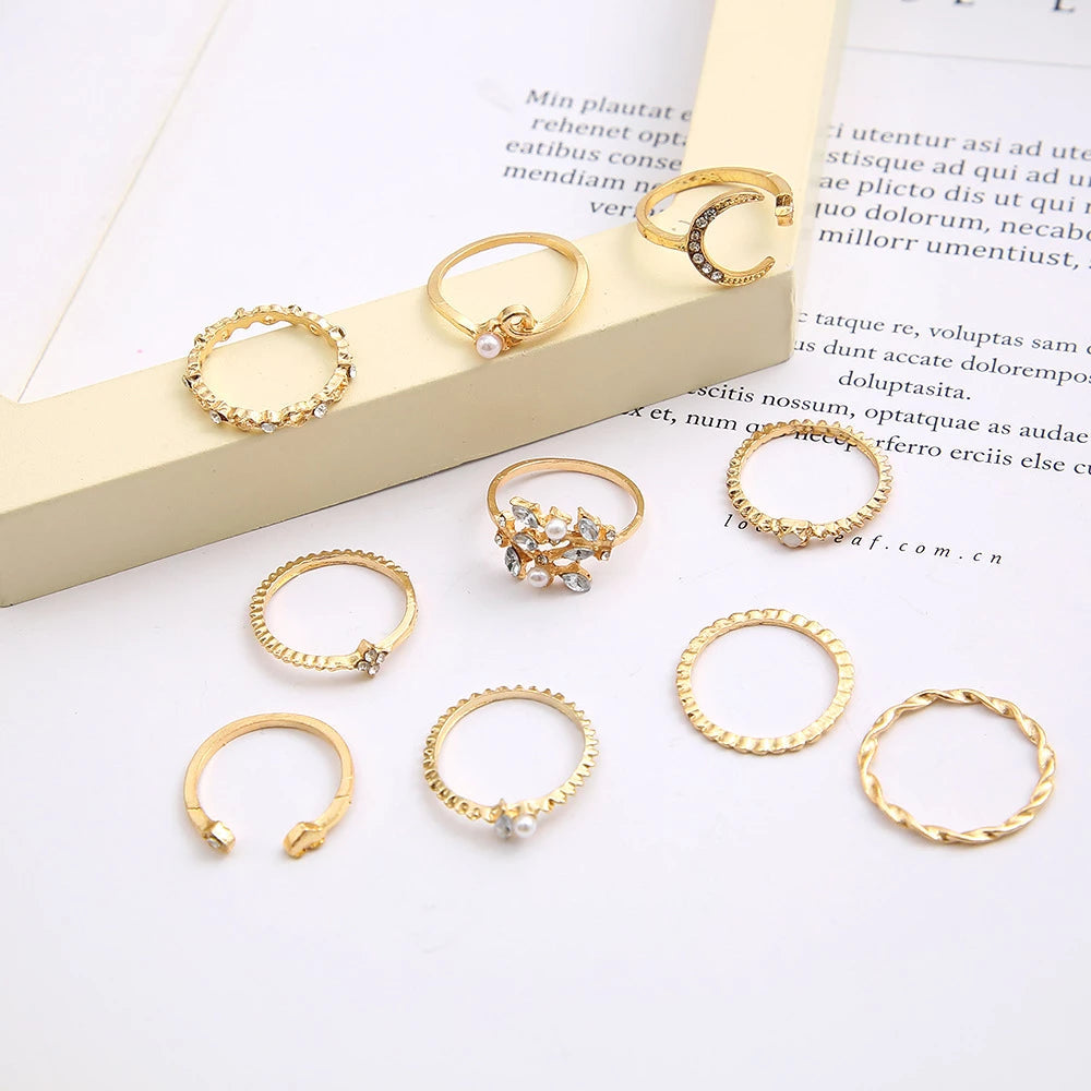 Elegantes Böhmisches Damen Ringset 10-teilig Silber &amp; Gold