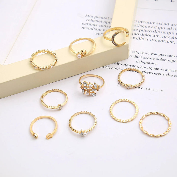 Elegantes Böhmisches Damen Ringset 10-teilig Silber &amp; Gold