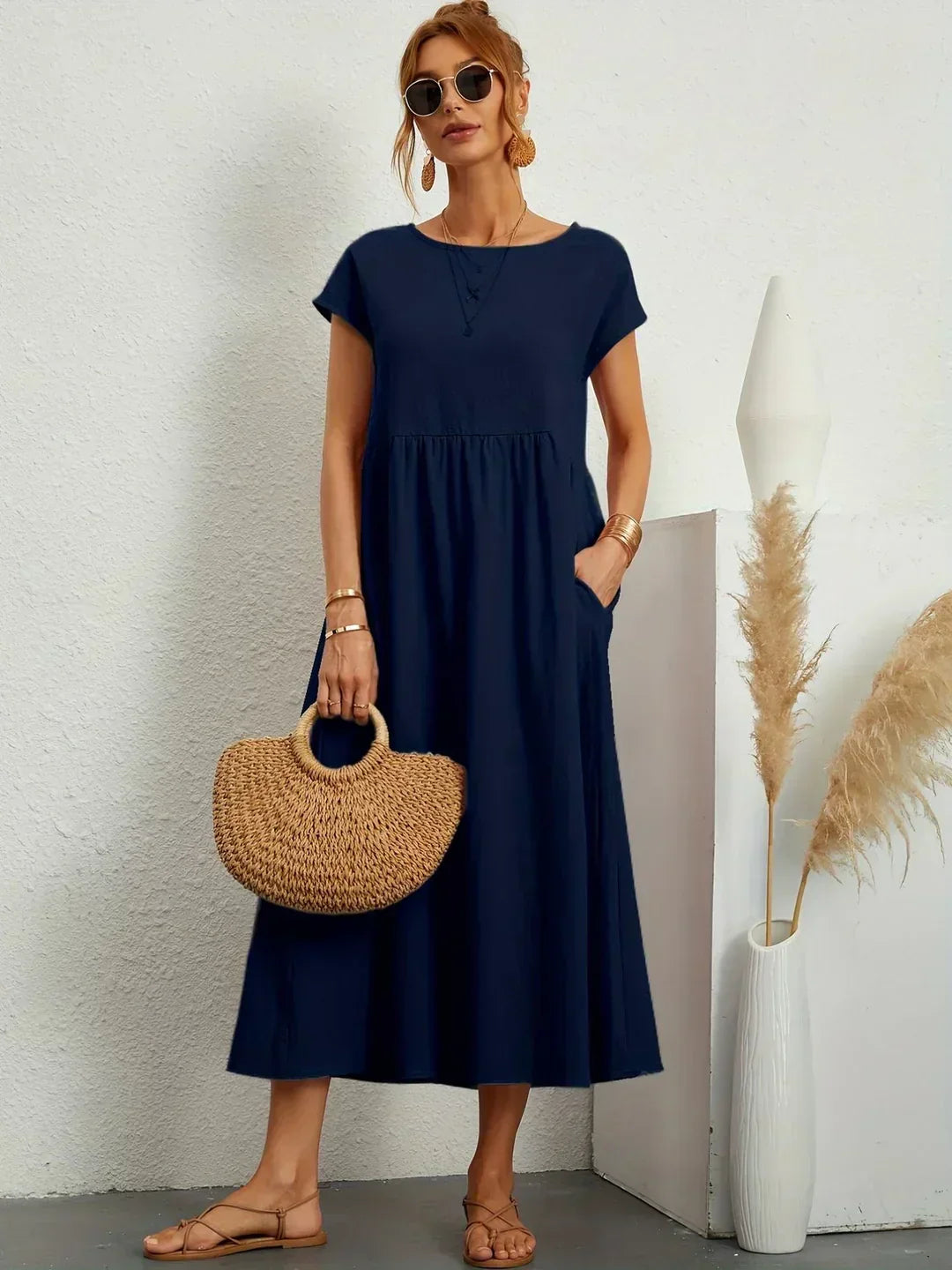 Elegantes Fließendes Damen Midikleid