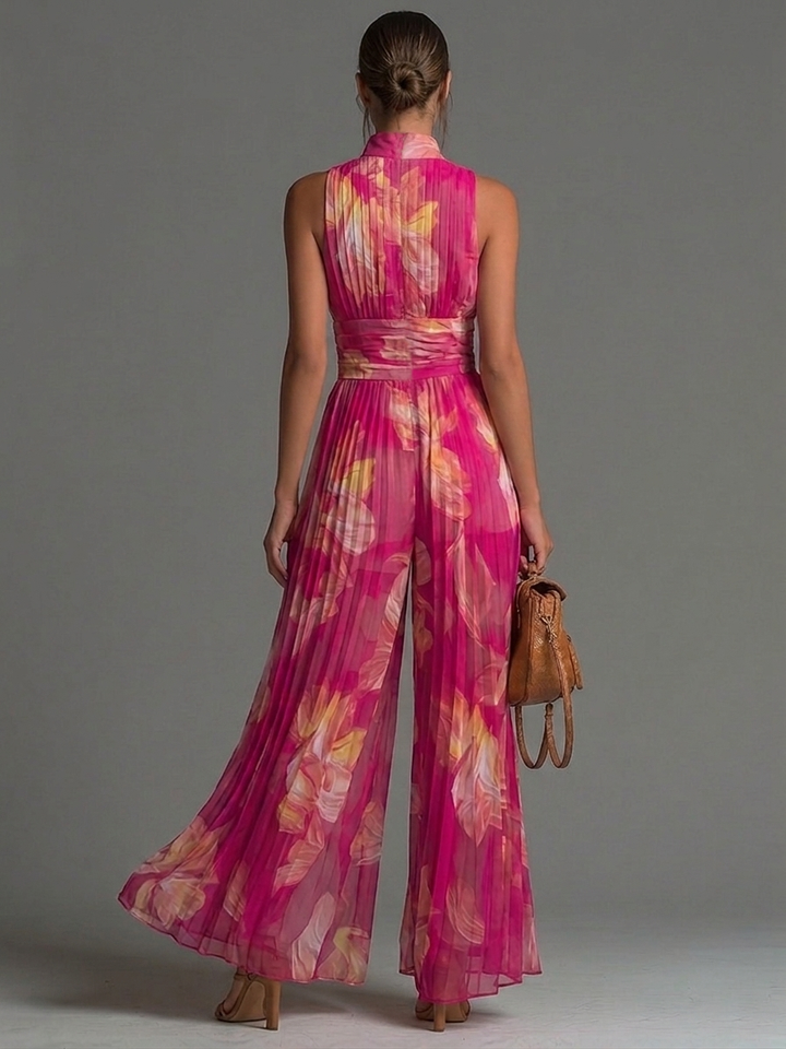 Eleganter Plissierter Damen Jumpsuit mit Blumenmuster