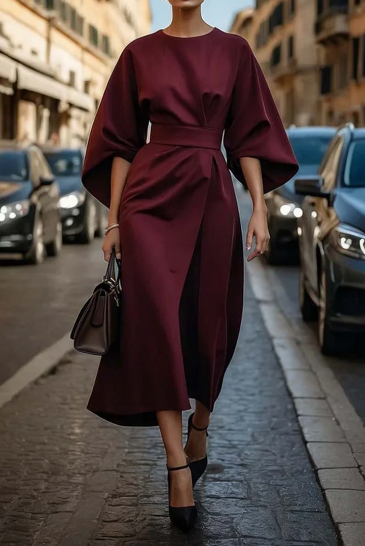 Elegantes Damen Midi-Kleid mit Laternenärmeln