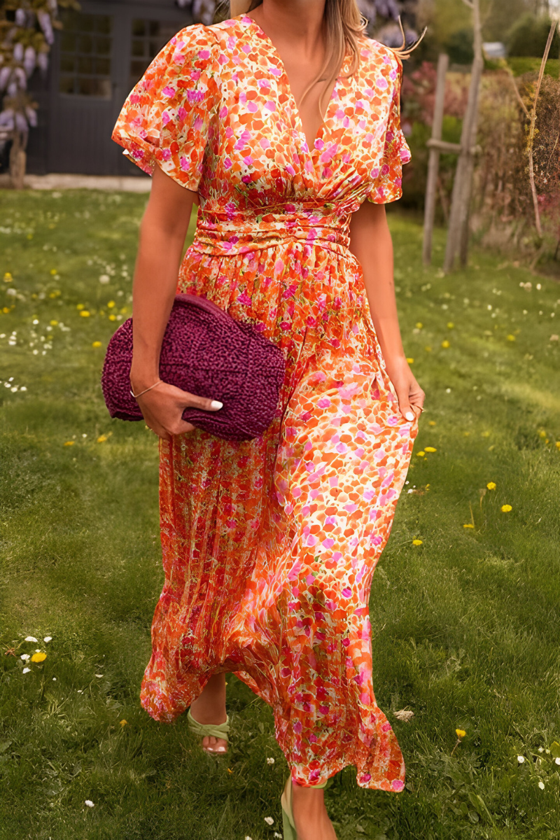 Elegantes Sommerliches Damen Maxikleid mit V-Ausschnitt