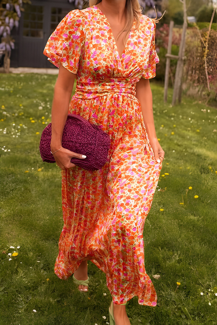 Elegantes Sommerliches Damen Maxikleid mit V-Ausschnitt