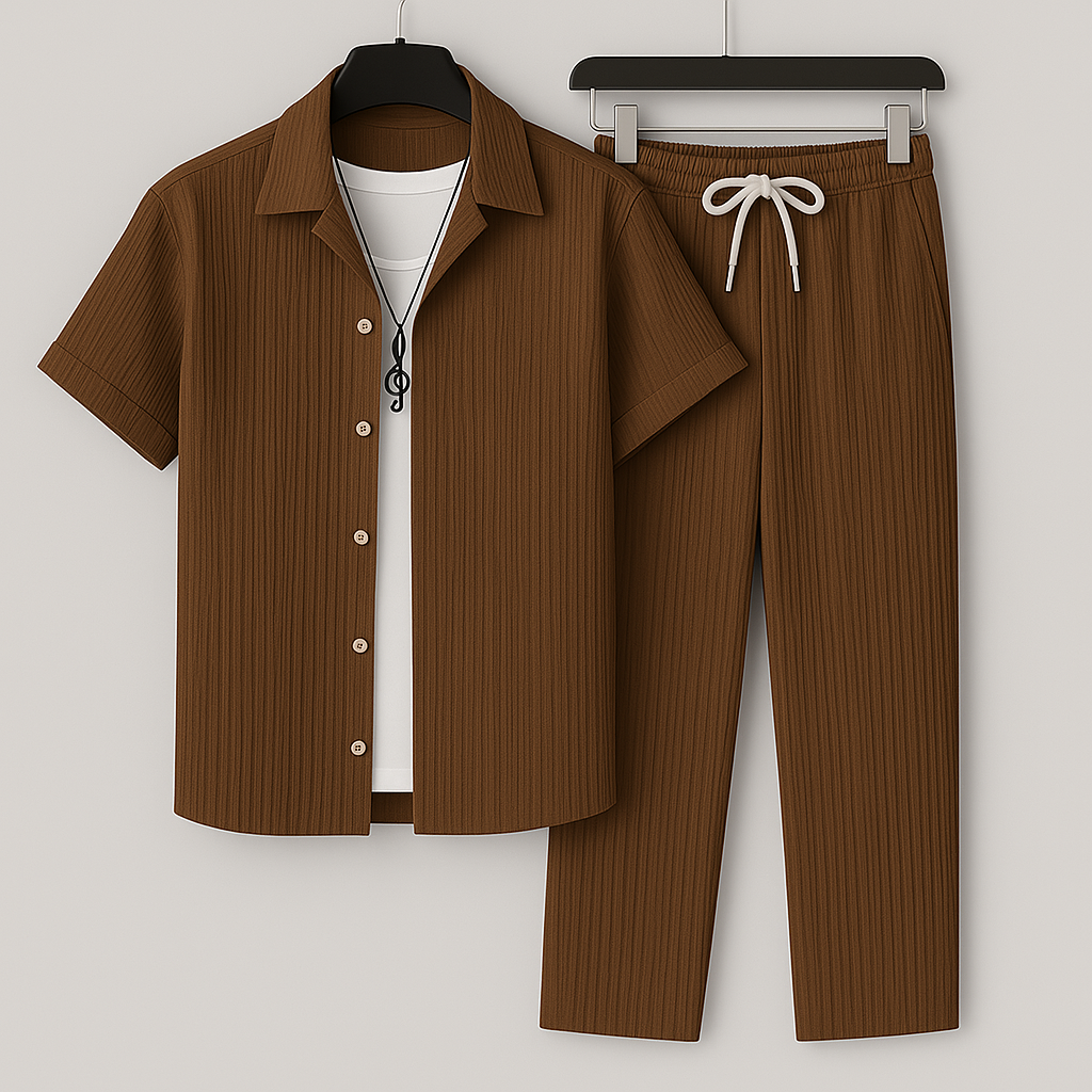 Lässiges Herren Zweiteiliges Lounge-Set aus Ripp-Jersey