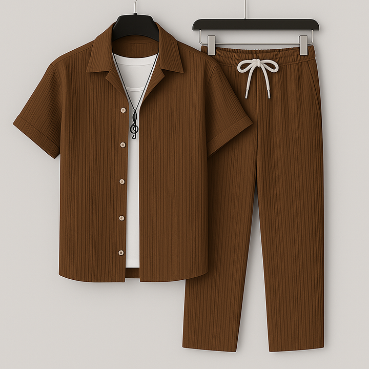 Lässiges Herren Zweiteiliges Lounge-Set aus Ripp-Jersey