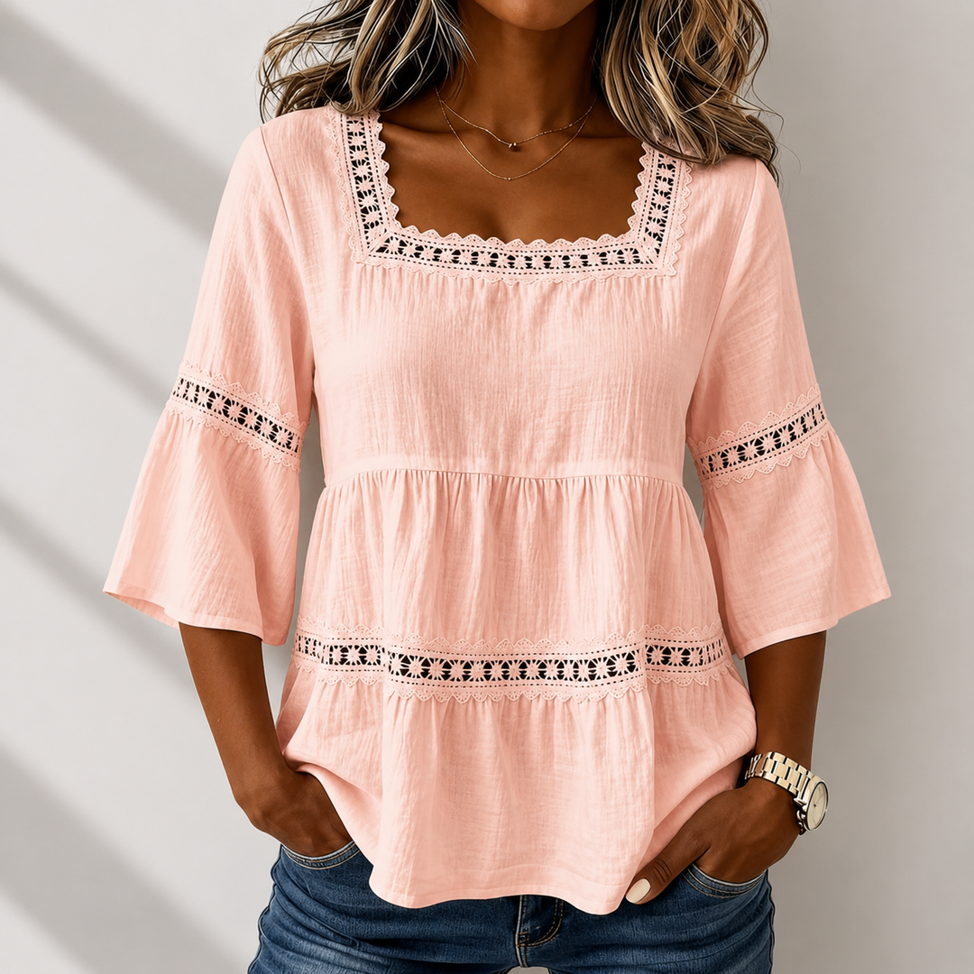 Elegante Karree-Ausschnitt Damen Bluse