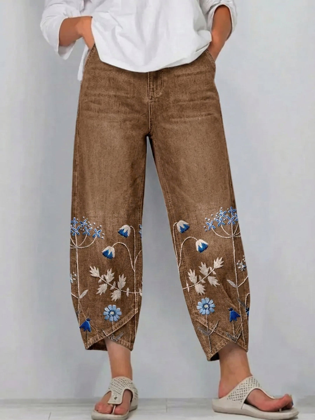 Bestickte Damen Jeans-Hose mit weitem Bein