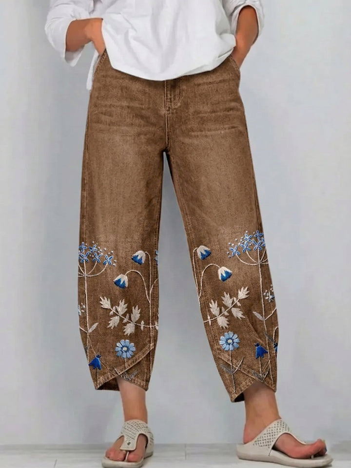Bestickte Damen Jeans-Hose mit weitem Bein