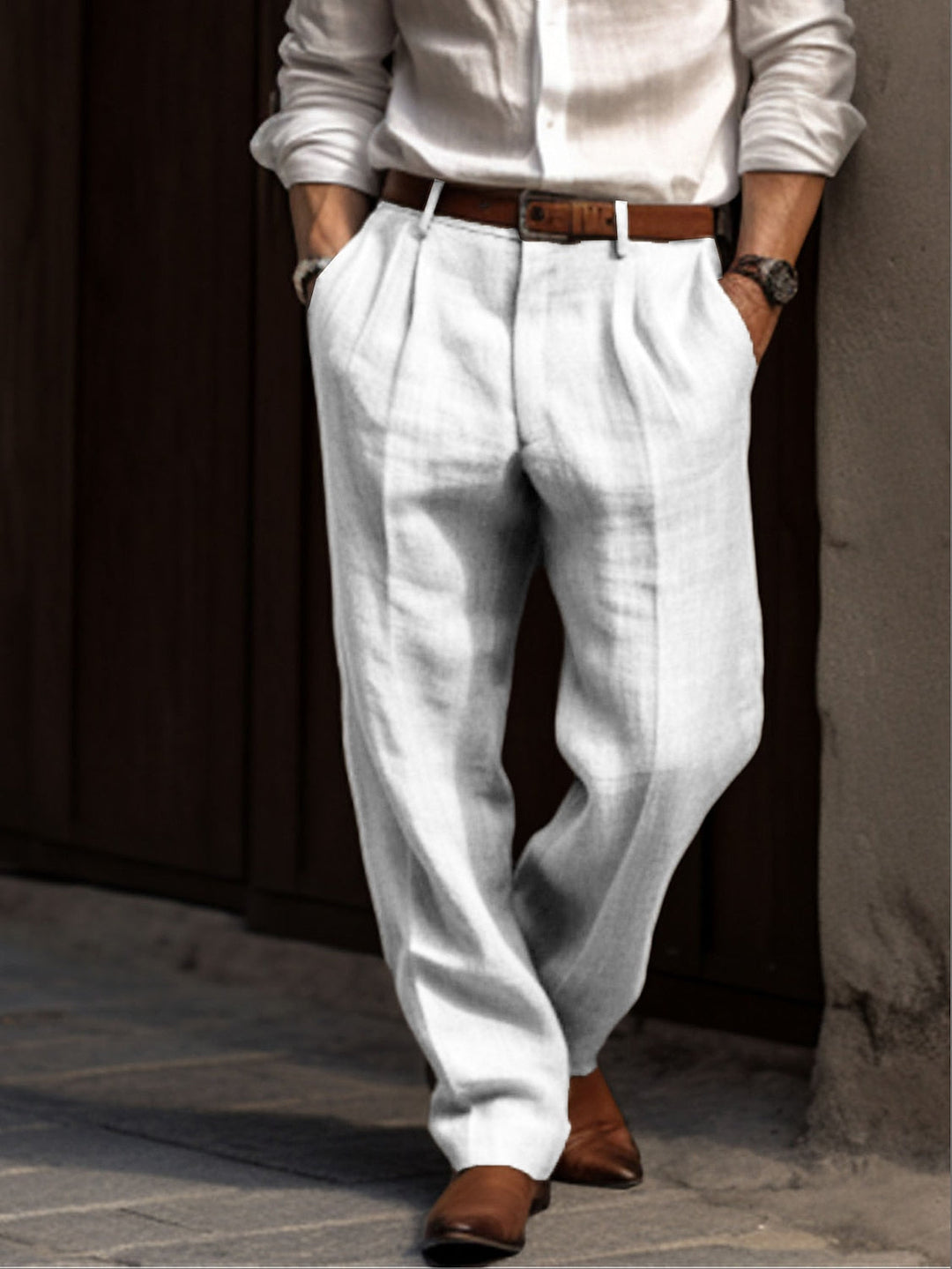 Elegante Plissierte Herren Leinenhose