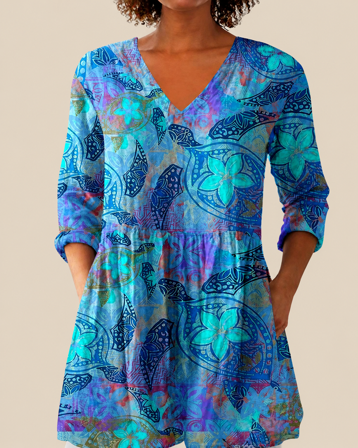 Ausdrucksstarke Lange Damen Bluse mit Muster