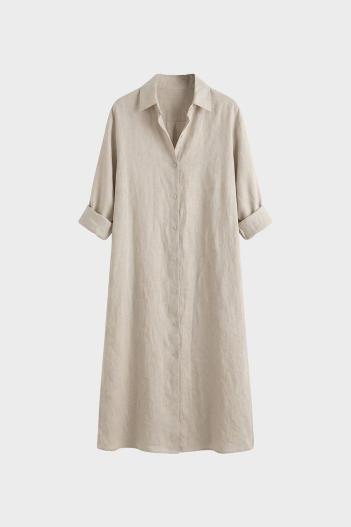 Elegantes Langes Damen Hemdblusenkleid mit Knopfleiste