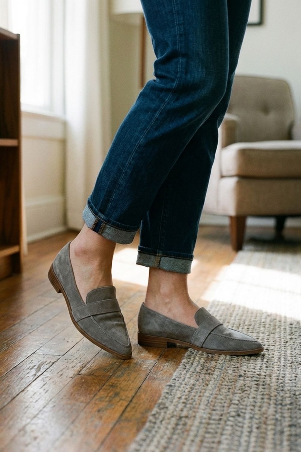 Elegante Damen Slipper mit Blockabsatz aus Wildleder