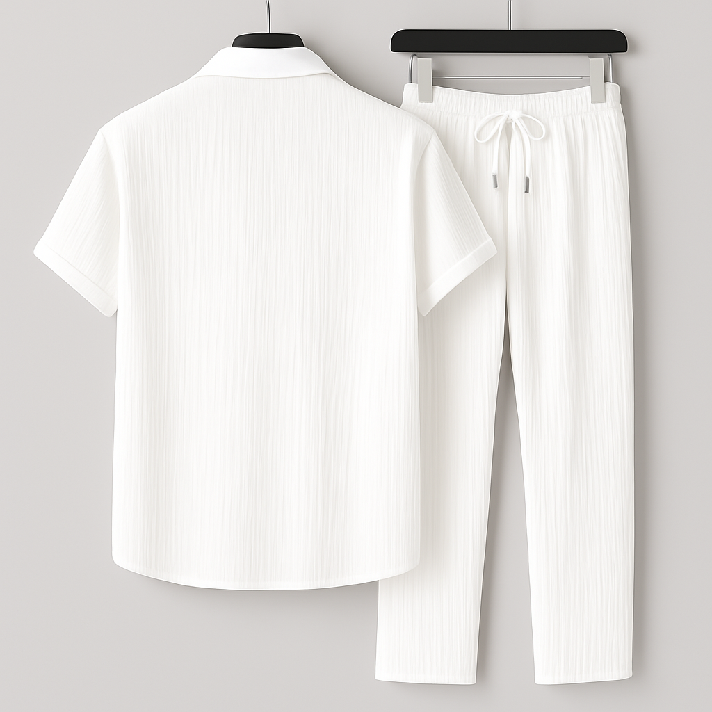 Lässiges Herren Zweiteiliges Lounge-Set aus Ripp-Jersey